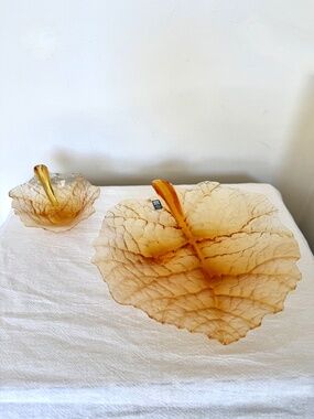 Mats Jonasson Sweden Leaf Bowls - Amber - Set of Two